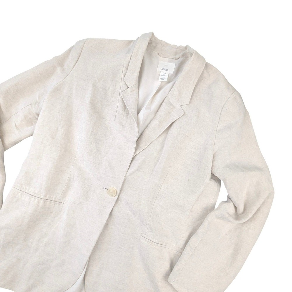 H&M Linen Blend Blazer Beige Small Single Button Coastal Grandmother Minimalist